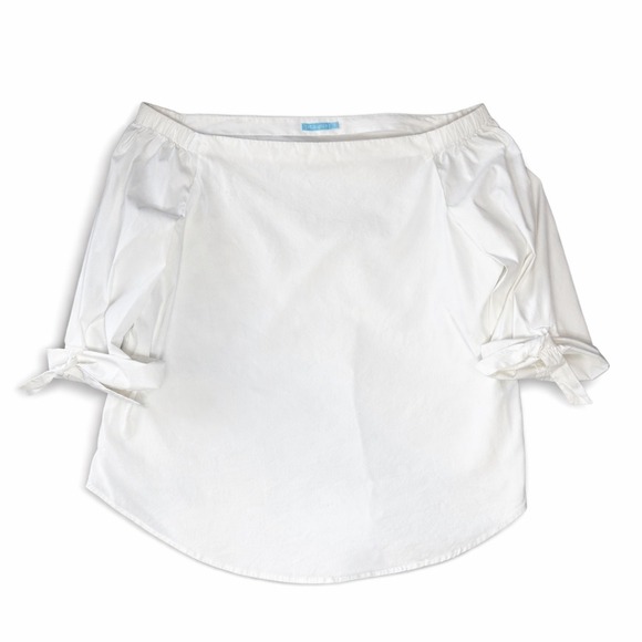 J McLaughlin Off Shoulder Blouse White Size S Tie Sleeve Preppy Coastal - Picture 3 of 6